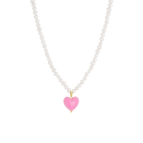 Necklace Pearls Heart Pink | Pink Pendant Necklace Pearls | Pearl Pink
