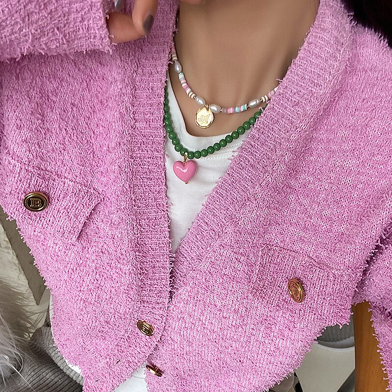 Necklace Pearls Heart Pink | Pink Pendant Necklace Pearls | Pearl Pink