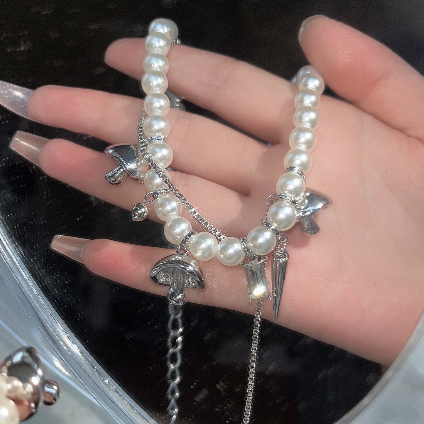 DRAWING MUSHROOMS Pearl Charm Choker