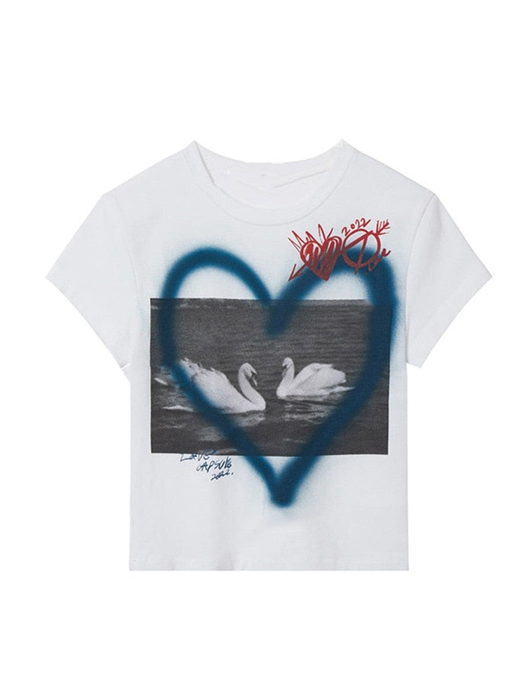 E-girl Love Tops Women Y2k Graphic T Shirt Short Sleeve White Crop
