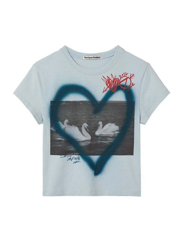 E-girl Love Tops Women Y2k Graphic T Shirt Short Sleeve White Crop