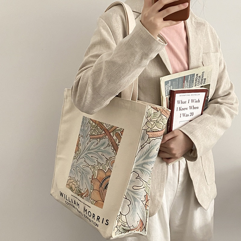 Extra Thick Canvas Female Shoulder Bag Van Gogh Morris Vintage Oil