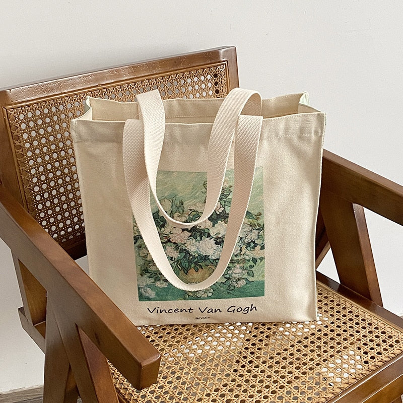 Extra Thick Canvas Female Shoulder Bag Van Gogh Morris Vintage Oil
