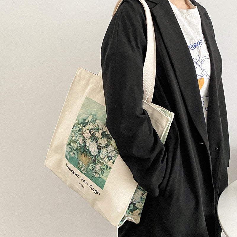 Extra Thick Canvas Female Shoulder Bag Van Gogh Morris Vintage Oil