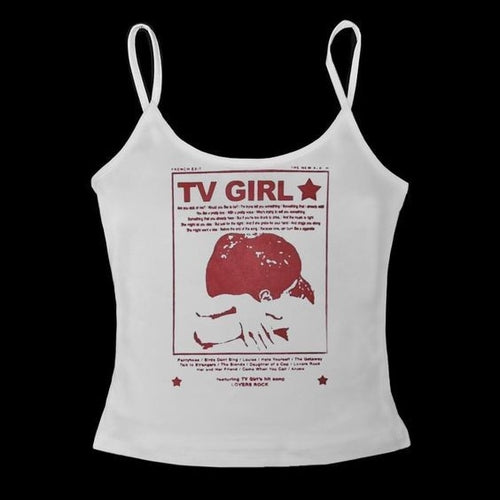 Y2k Print Tank Top Sleeveless Women's Green Punk Crop Vintage Cool