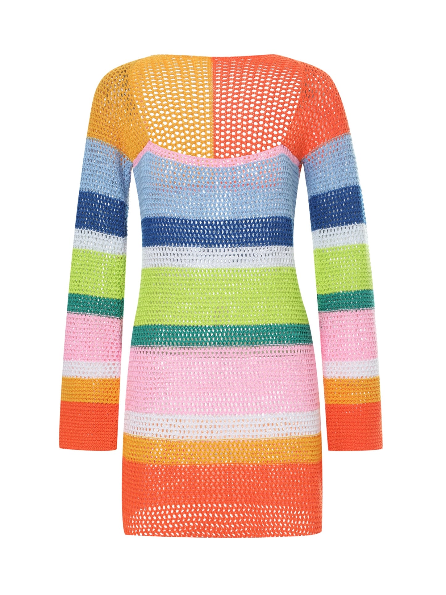 Bright Stripe Crochet Mini Dress