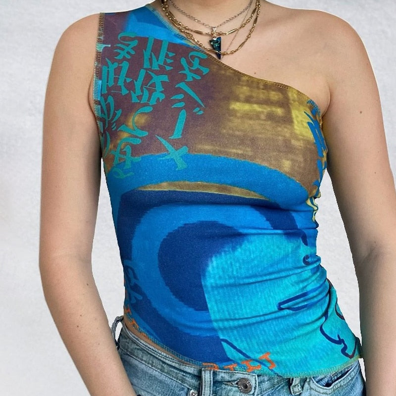 HARAJUKU 90s ASYMMETRY Printed Top