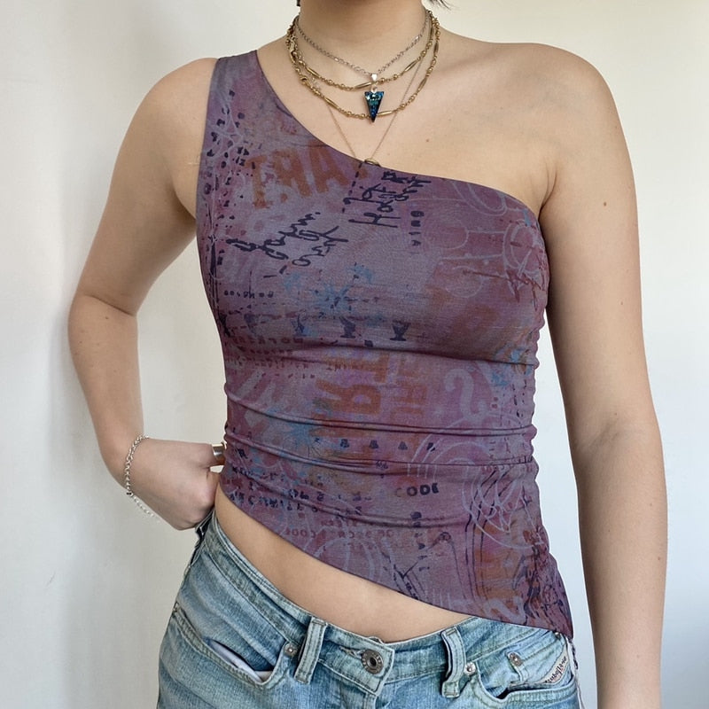 HARAJUKU 90s ASYMMETRY Printed Top